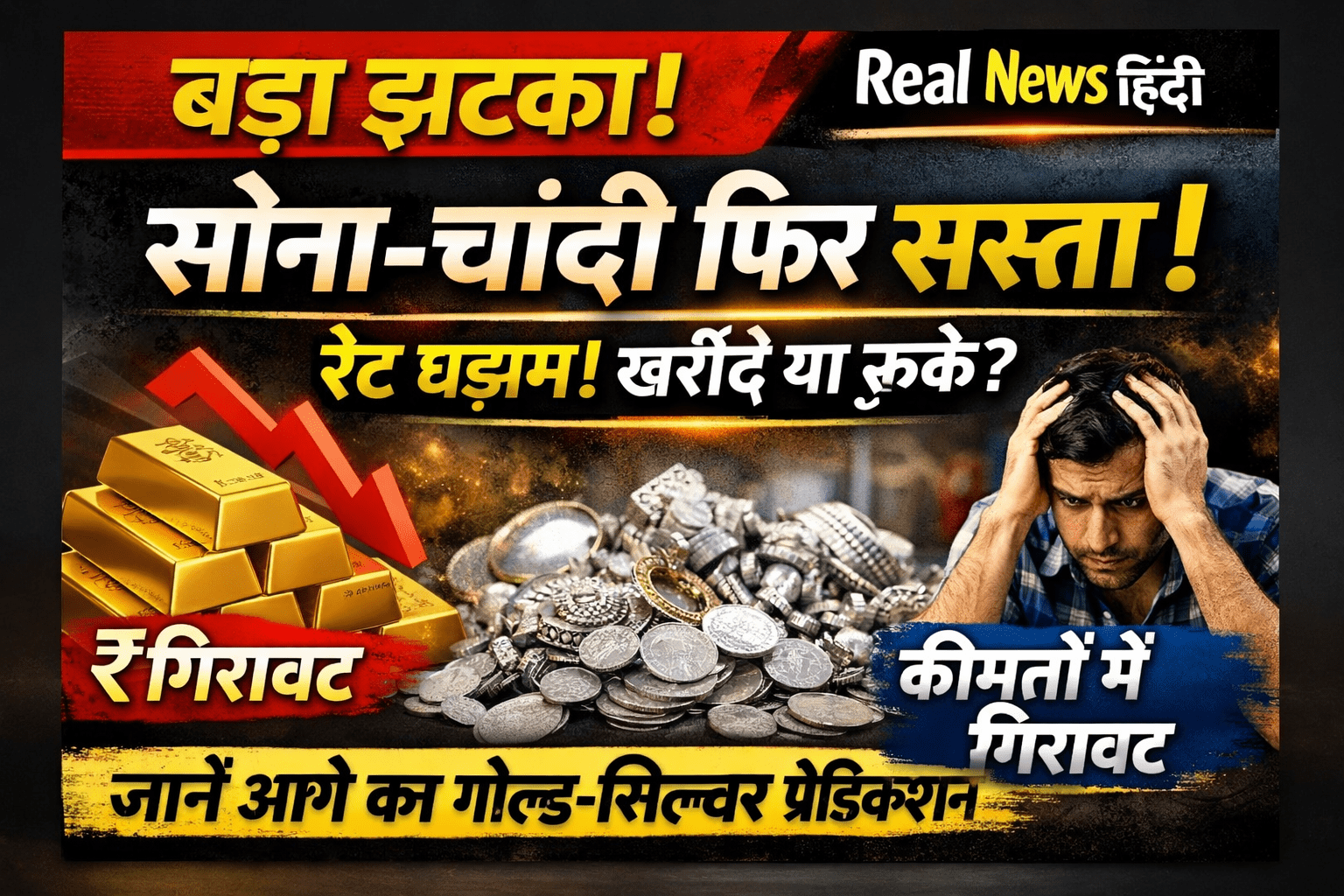 आज का सोना चांदी भाव 2026 आज का बड़ा झटका! सोना-चांदी फिर फिसला – निवेशकों में घबराहट